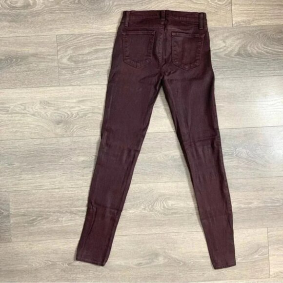 J Brand Super Skinny Lacq Pinot Waxed Coated Jeans Pant Denim burgundy Size 25 - Picture 11 of 15